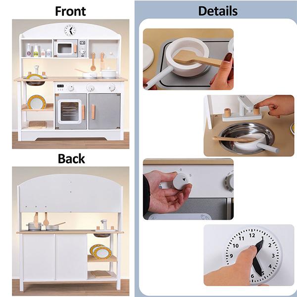Kidsrock Children's Wooden Pretend Play Kitchen with Utensils - Image 5