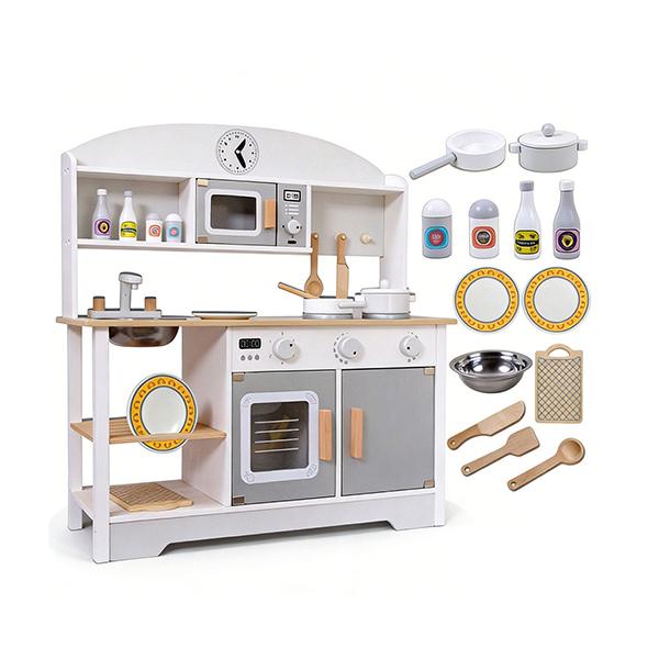 Kidsrock Children's Wooden Pretend Play Kitchen with Utensils - Image 2