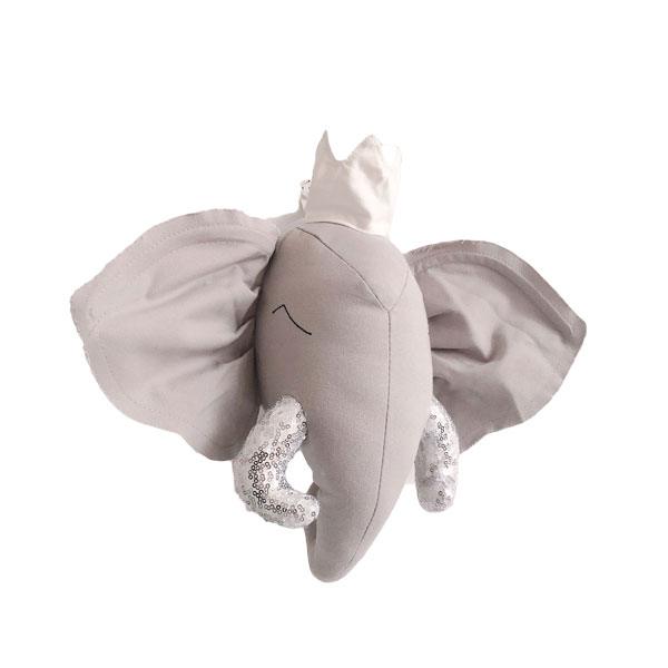 Gray Elephant with crown 3D Animal Head